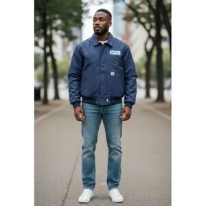Carhartt FR Jacket‎ Mens XL Blue Flame Resistant Quilted Canvas Sponsor Noble